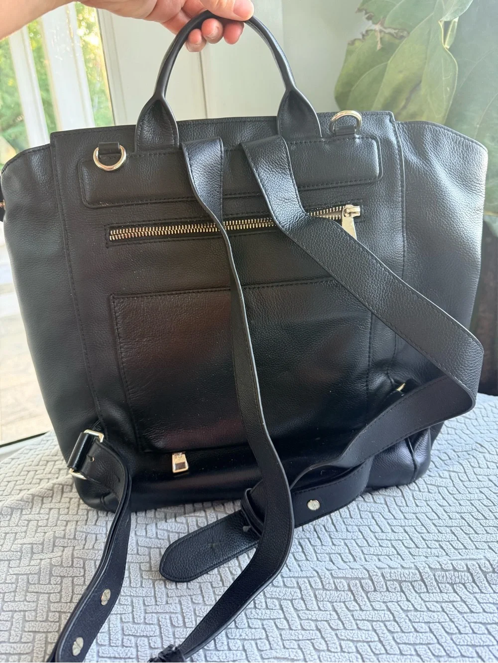 Mina Baie Harper Black Leather Diaper Bag